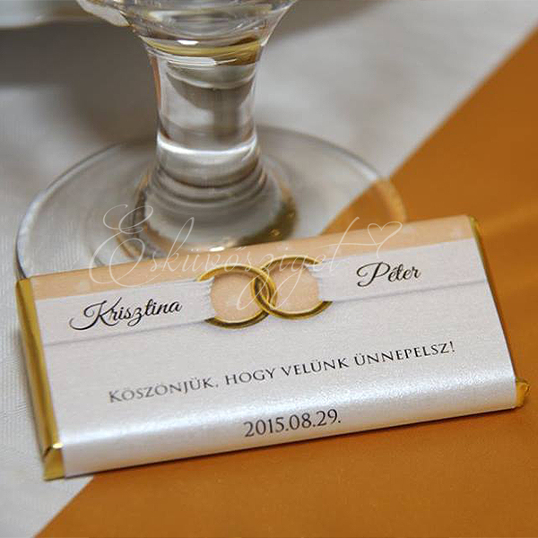 csoki ajándék köszönet csoki csokoládé esküvőre | gyűrűs szalagos köszönetcsokoládé