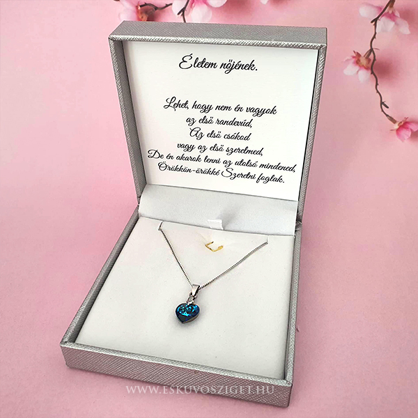 Örömanya szülőköszöntő női tanú és koszorúslány felkérő meghívó egyedi különleges ajándék ékszer esküvőre | Swarovski szív medálos nyaklánc díszdobozban egyedi üzenettel fehér dobozban