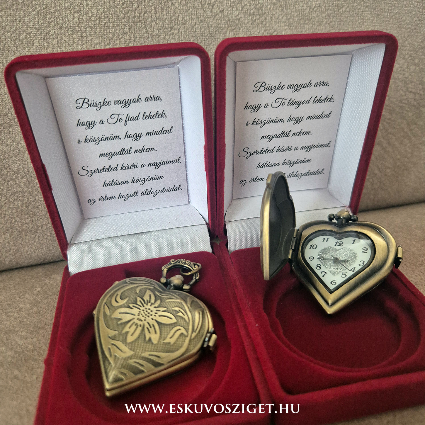 gravírozható női sziv zsebóra | örömanya ajándék | esküvő anya ajándék | feliratos ajándék | szülőköszöntő ajándék | koszorúslány és tanú felkérő meghívó | esküvosziget
